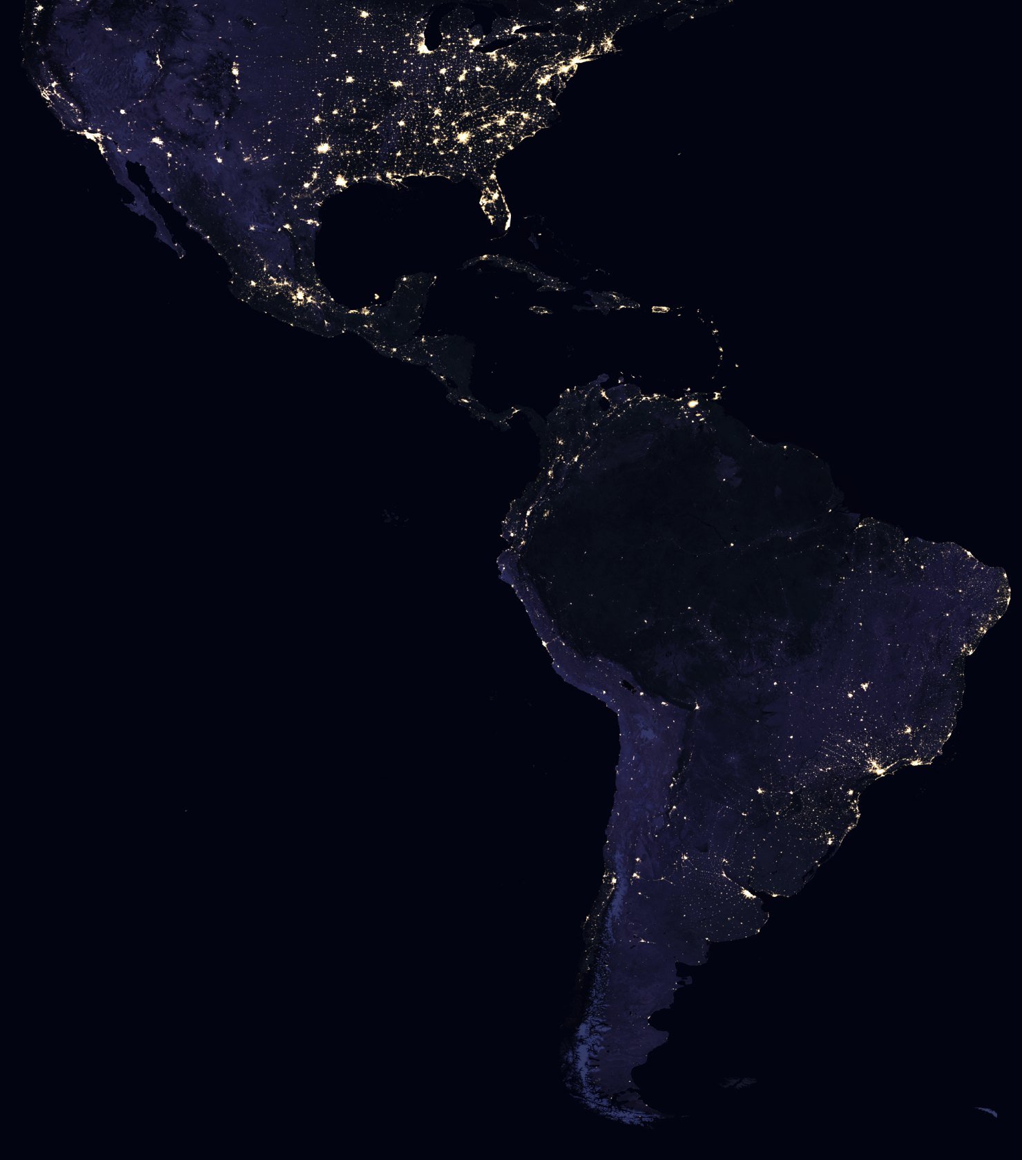Night-time satellite map of the Americas showing BMI service regions